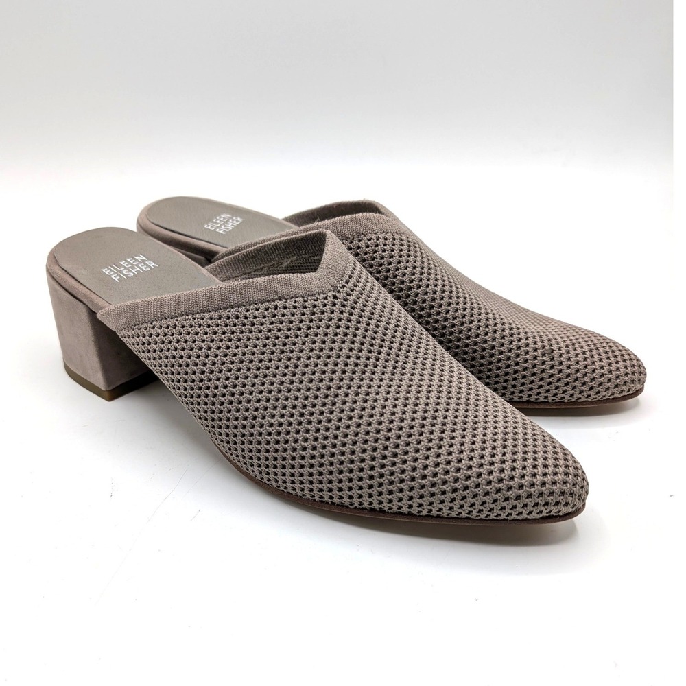 Eileen Fisher Womens Taupe Knit Pointed Toe Block Heel Mules Shoes Size 9